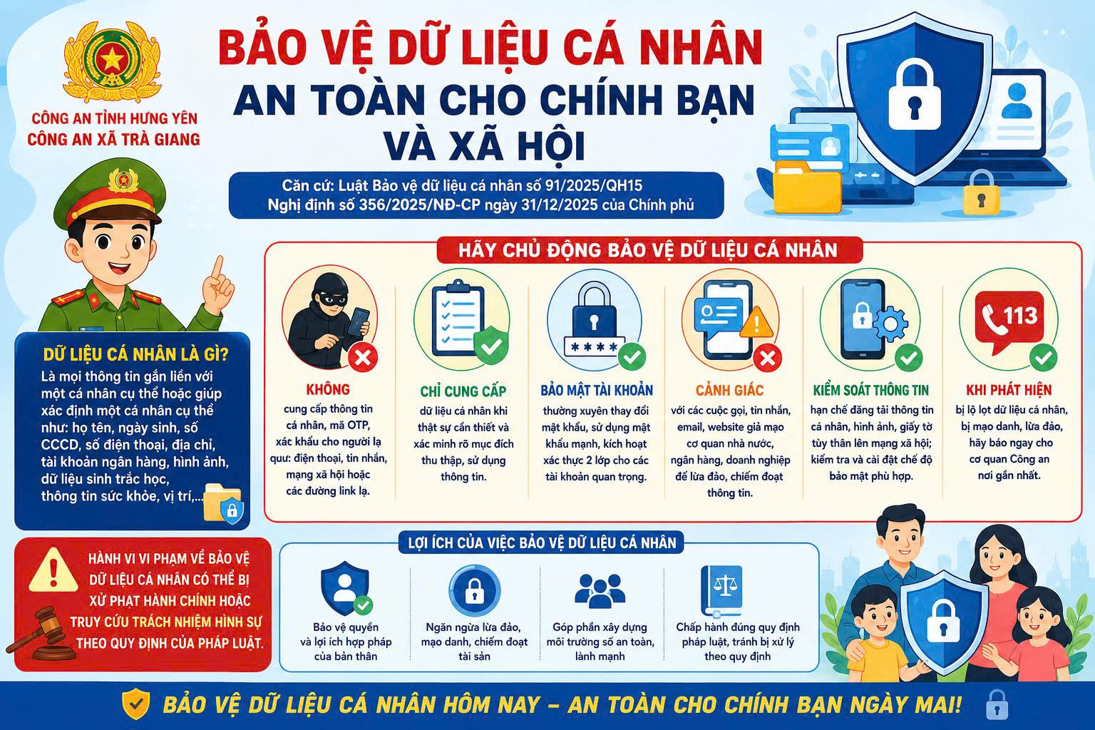 Công an xã Trà Giang đẩy mạnh tuyên truyền, nâng cao nhận thức về  bảo vệ dữ liệu cá nhân trong thời đại số