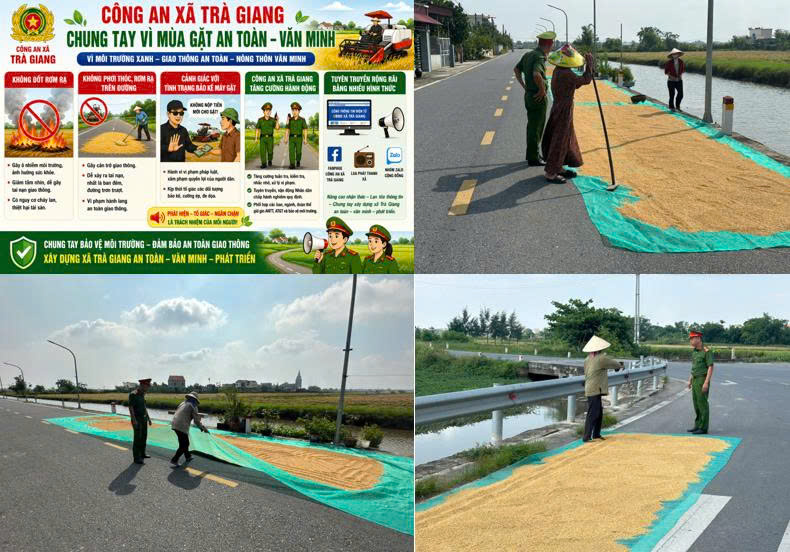 Công an xã Trà Giang tăng cường tuyên truyền bảo đảm an toàn mùa gặt