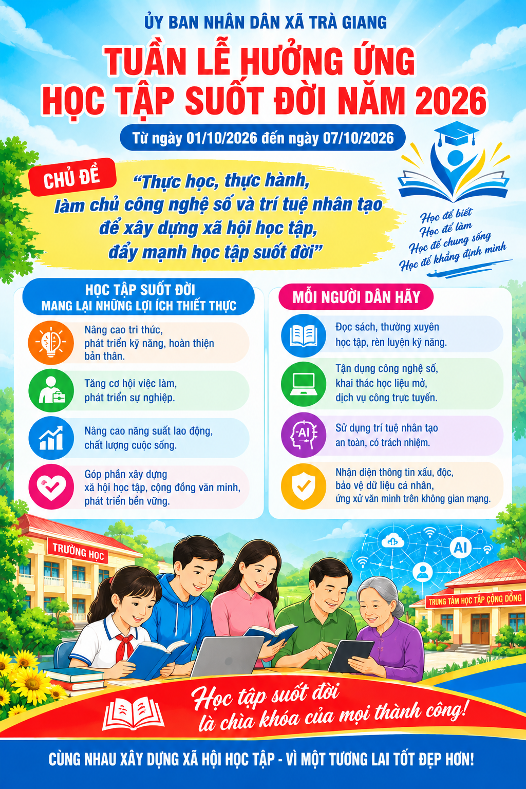 Nhiều kết quả tích cực từ việc triển khai tuần lễ hưởng ứng học tập suốt đời năm 2026 trên địa bàn xã Trà Giang